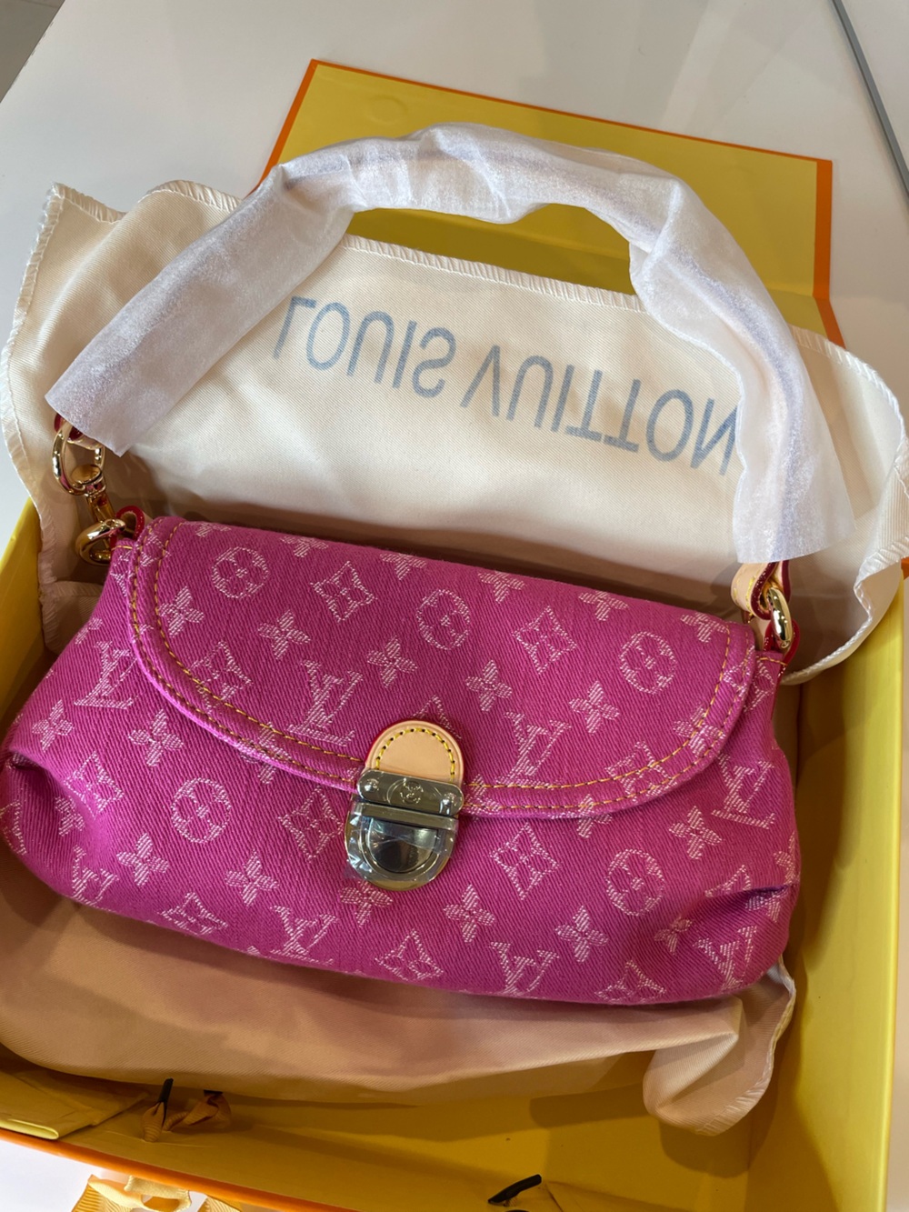 Pink denim Monogram Shoulder Bag